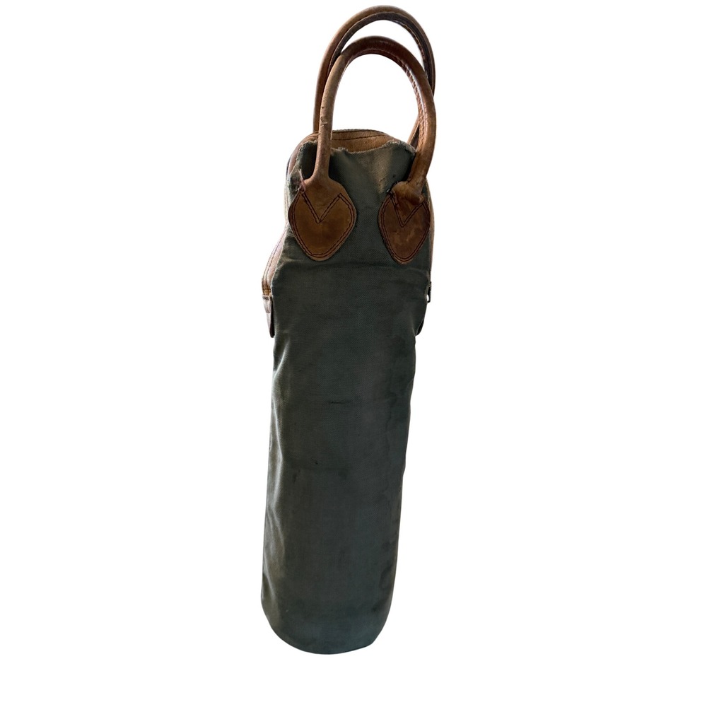 Vintage LL Bean Canvas Wine Bottle Carrier Bag Leather Trim Olive Green Freeport